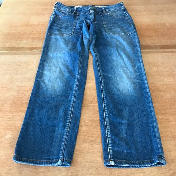Pilcro and the Letterpress Slim Boyfriend Jeans Women 28P Blue Mid Rise Stretch - Picture 1 of 14